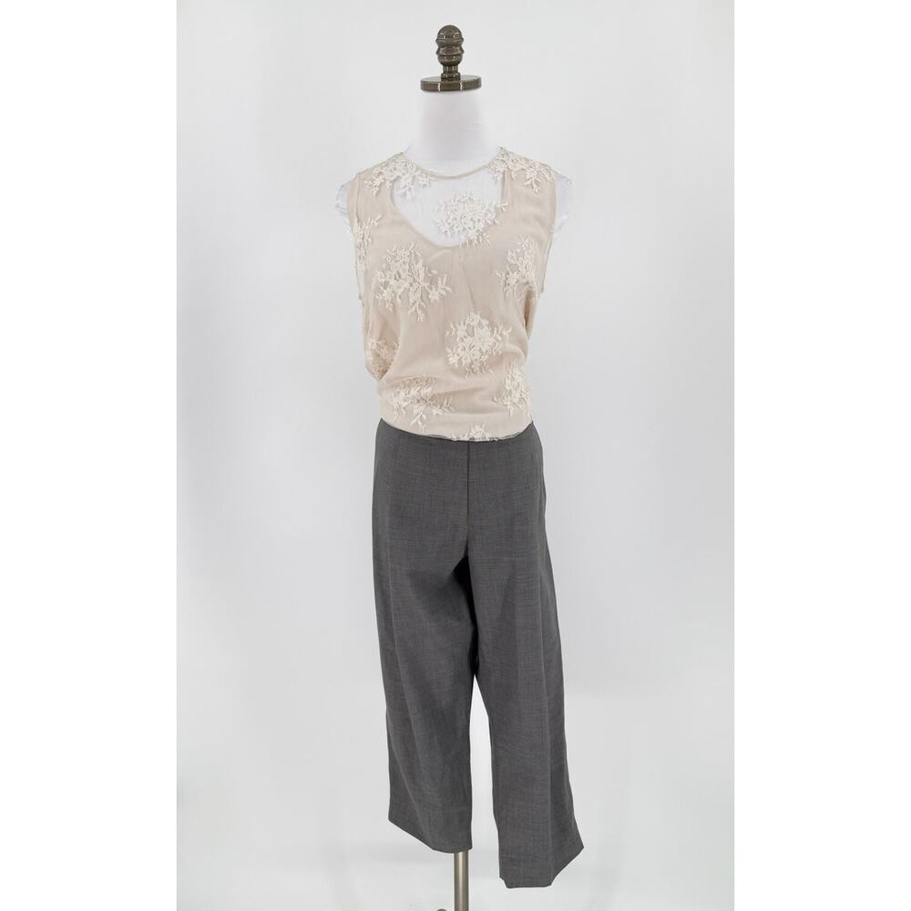 Brunello Cucinelli Womens Ivory Gray Lace Cropped Pleated Business Jumpsuit Sz L